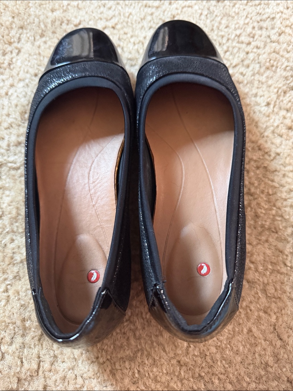 Clarks Black Patent Toe Ballet Flats
